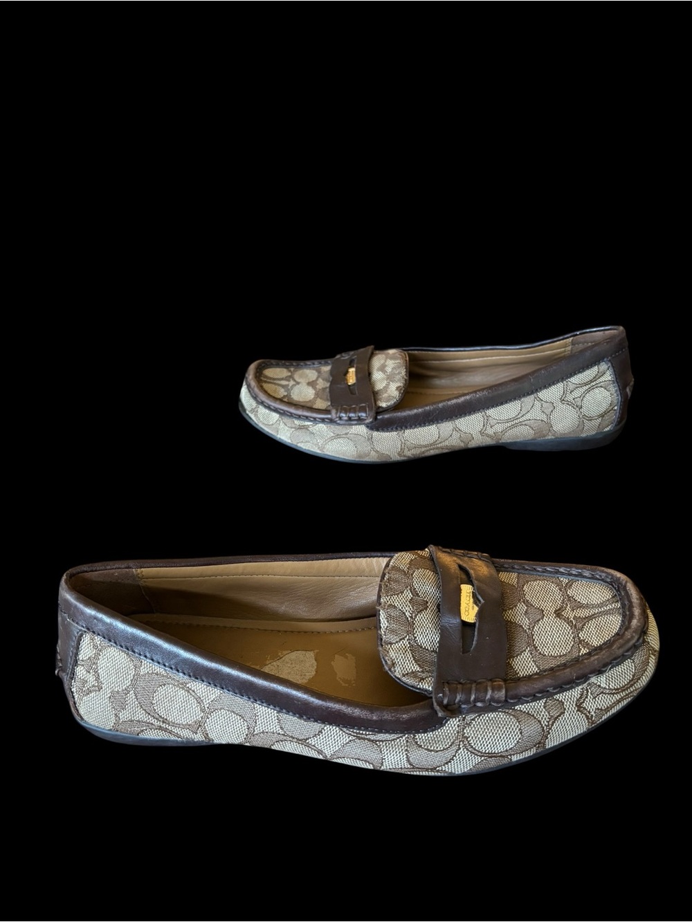 Coach Signature Jacquard Penny Loafers Khaki Brown Slip-On US Womens 9 B